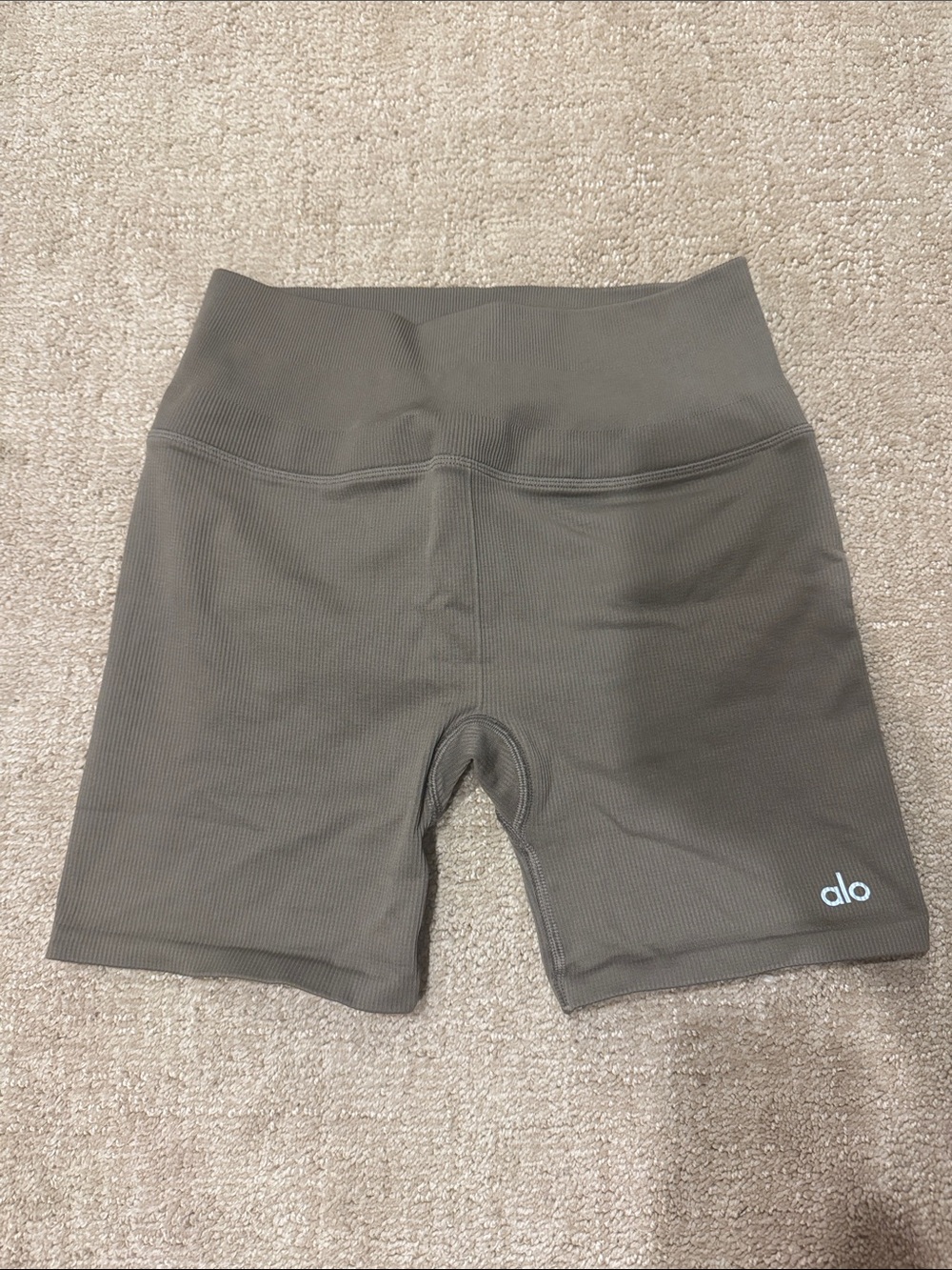 ALO Yoga Olive Green Ribbed Bike Shorts